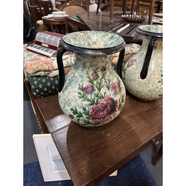 Vases with Peonies Decor, 1970s, Set of 2, in Very Good conditions. Designed 1970 to 1979