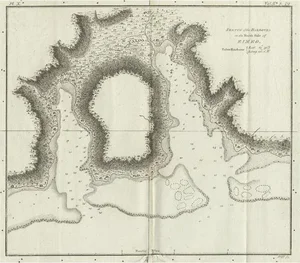 Antique Plan of the Harbour of Taloo by Cook, 1781