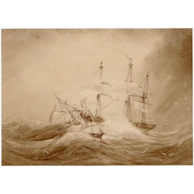 An original early 19th-century watercolour painting, Manner of George Chambers Senior OWS, Shipwreck with Rescue Boat.A...