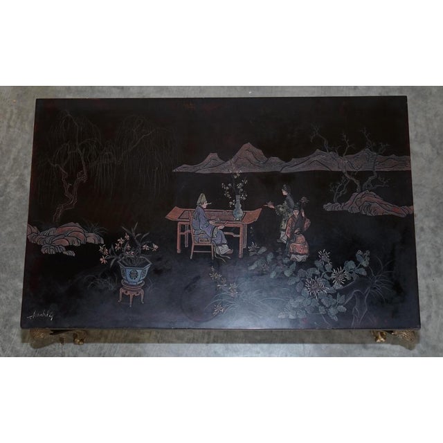 Black Chinese Hand Painted Coffee or Cocktail Table For Sale - Image 8 of 17