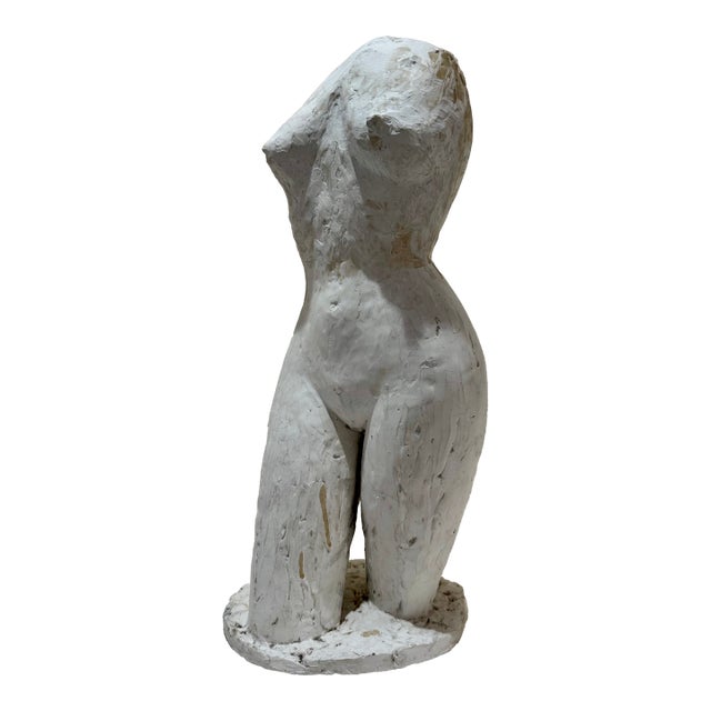 1960s Larry Mohr Female Torso Sculpture White Plaster Signed Estate Mid Century Modern For Sale
