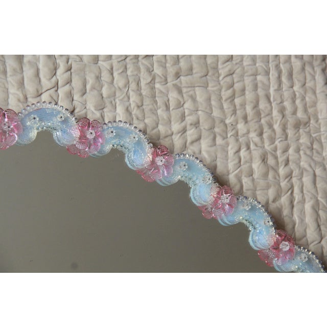 Mid-Century Modern Large Iridescent Murano Glass 26 Rose Wall Mirror, Italy, 1960s For Sale - Image 3 of 14