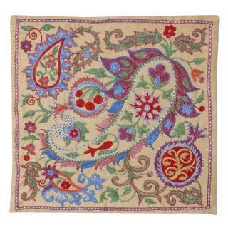 19"x19" 100% Silk Pillow Cover. Embroidered Throw Cushion. Handmade Lace Pillow For Sale
