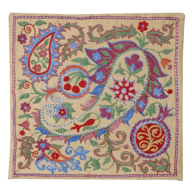 19"x19" 100% Silk Pillow Cover. Embroidered Throw Cushion. Handmade Lace Pillow For Sale