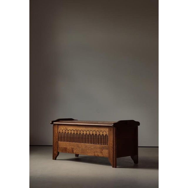 Blanket chest made by a Danish Cabinetmaker in the 1950s. Executed in beautifully patinated oak. Front with decorative...