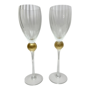 Two Vintage All Crystal Manhattan Gold Glass by Union Street 10.25" High
