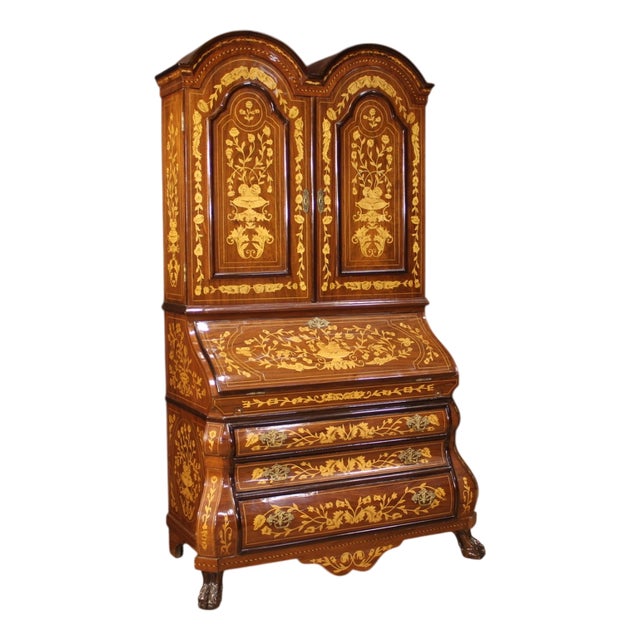 Dutch Inlaid Wood Secretary, 1960s For Sale