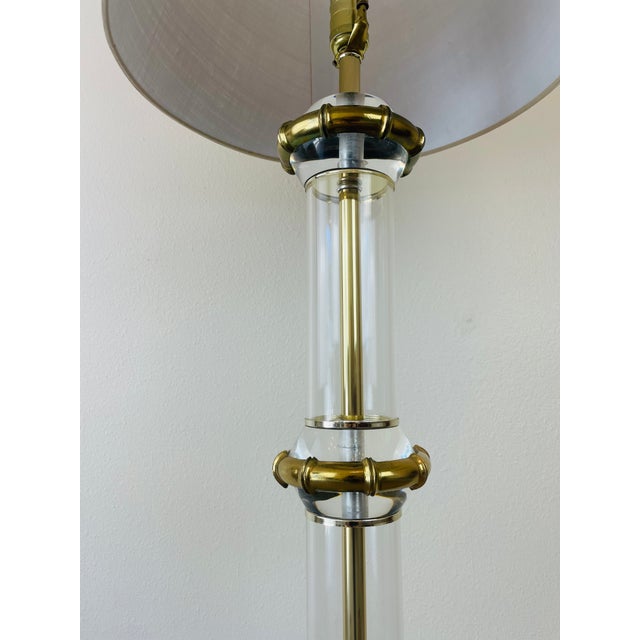 Karl Springer Vintage 1970s Karl Springer Style Acrylic & Brass Fax Bamboo Floor Lamp For Sale - Image 4 of 6