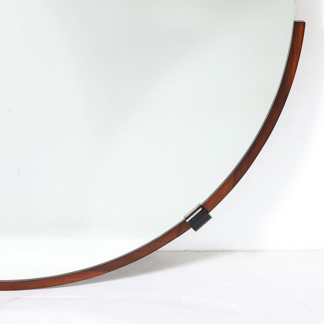 Art Deco Round Mirror With Walnut & Black Lacquer Half Border Detailing For Sale - Image 4 of 14