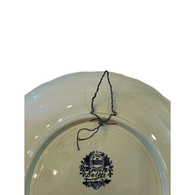 Boch Freres Keramis Vintage Large Delft Boch Blue and White Plate With Sea and Windmill Scene For Sale - Image 4 of 5