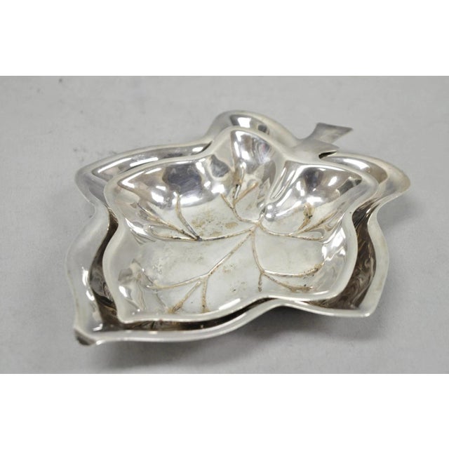 Vintage Canterbury Silver Plated Miniature Leaf Shaped Trinkets Dish Set of 2 For Sale - Image 9 of 10