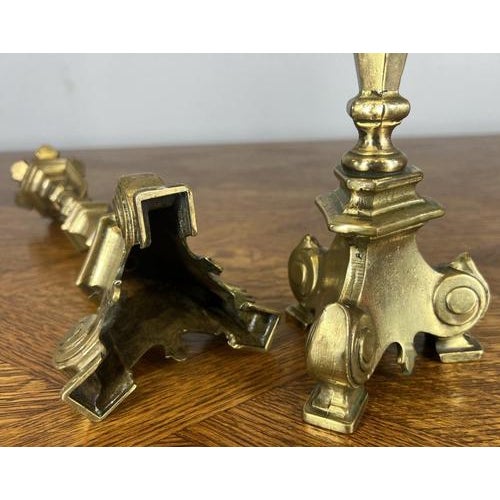 Metal Vintage French Decorative Brass Candleholders, Set of 2 For Sale - Image 7 of 9