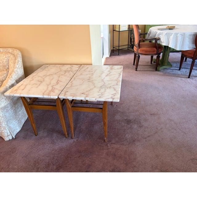 Mid-Century Modern Set of 2 - 1960s Mid-Century Modern Marble Top Side Tables For Sale - Image 3 of 8