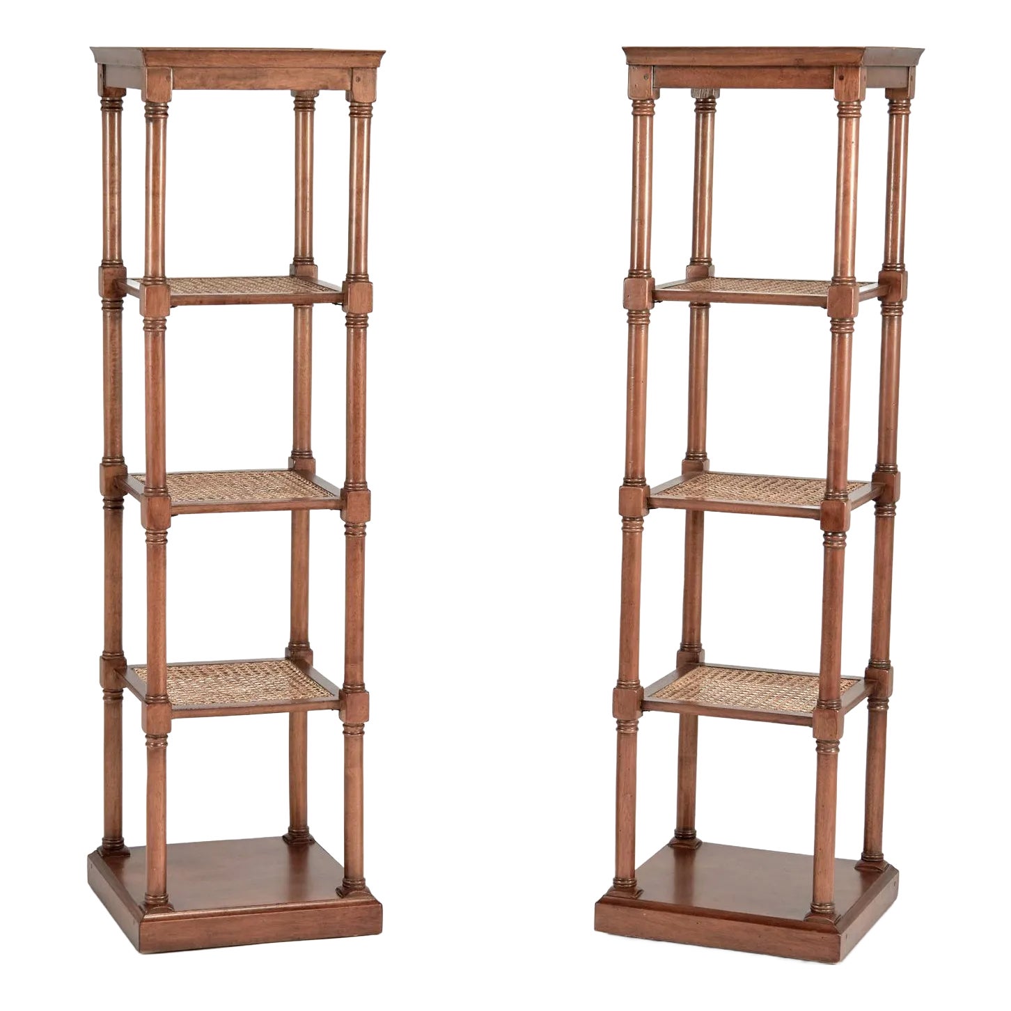 Pair of Vintage British Colonial Style Caned Tiered Stands or Pedestals ...