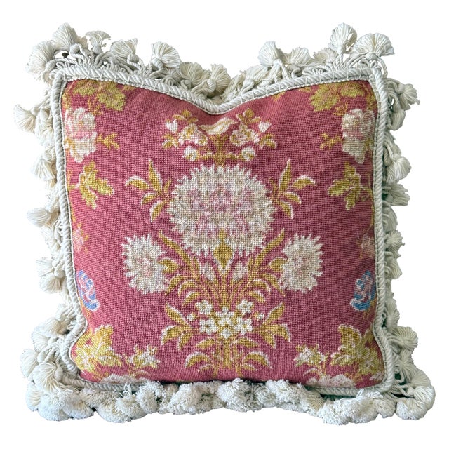 Vintage French Aubusson Style Needlepoint Pillow For Sale