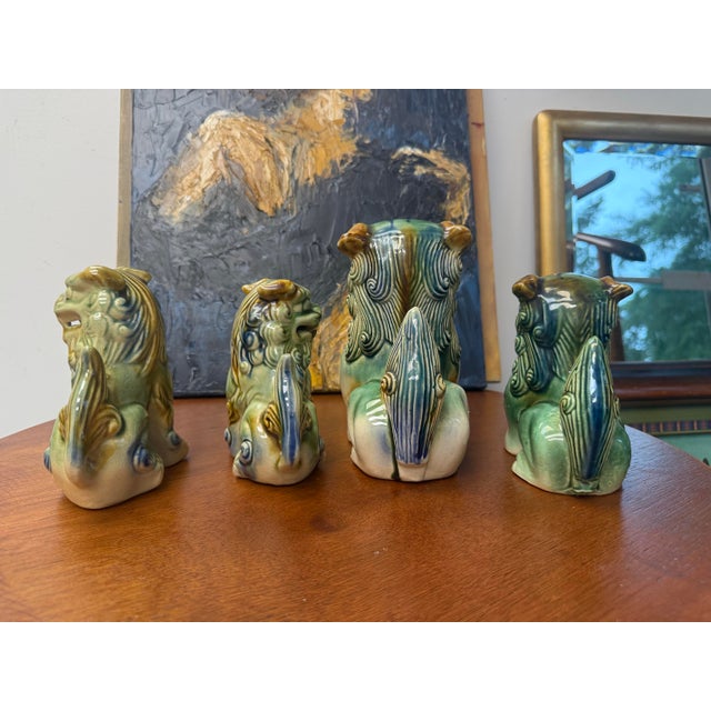 Asian Vintage Mid-Century Ceramic Polychrome Foo Dogs - Set of 4 For Sale - Image 3 of 8