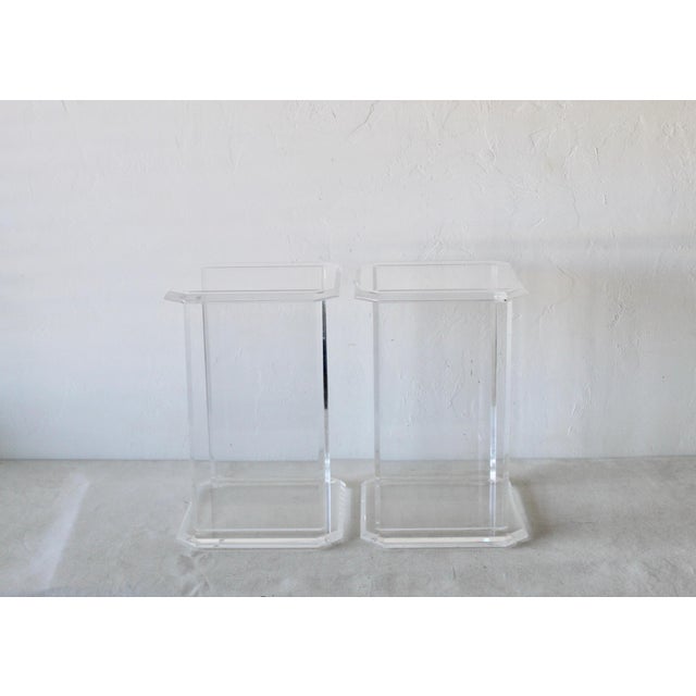 Mid-Century Modern 1980s Mid-Century Modern Lucite Small Scale Rectangular Side Tables Plant Stands Vintage -A Pair For Sale - Image 3 of 12