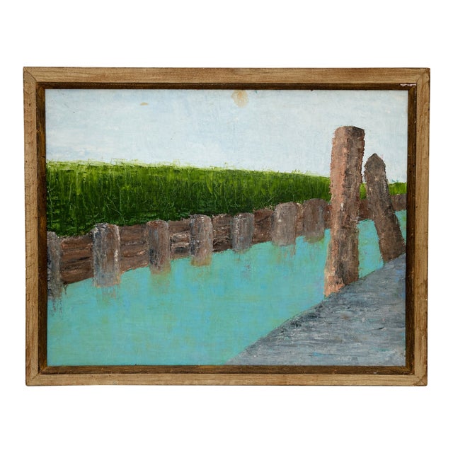 Bulkhead Canal Oil Painting by Cindy Auerbach, Signed, 1970 For Sale
