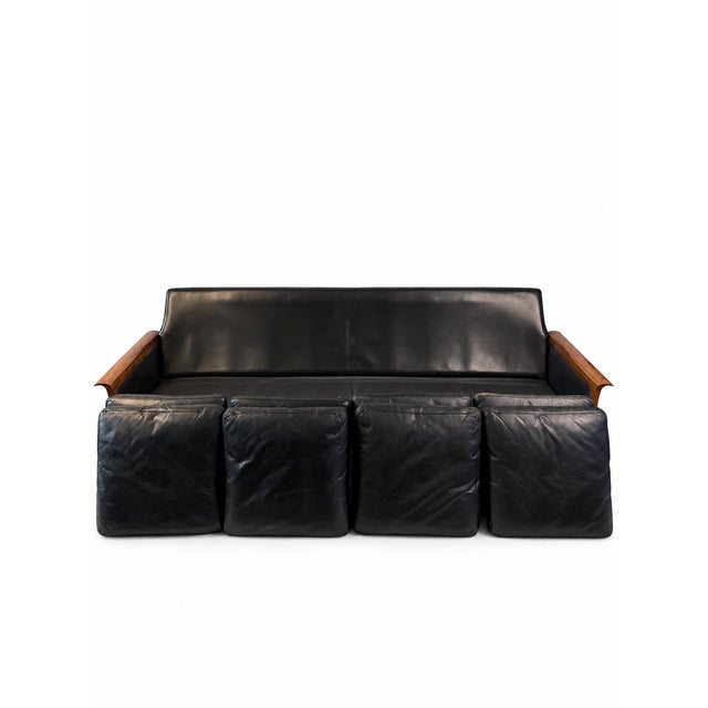 Hans Olsen 1960s Rosewood and Black Leather Sofa Attributed to Hans Olson For Sale - Image 4 of 14