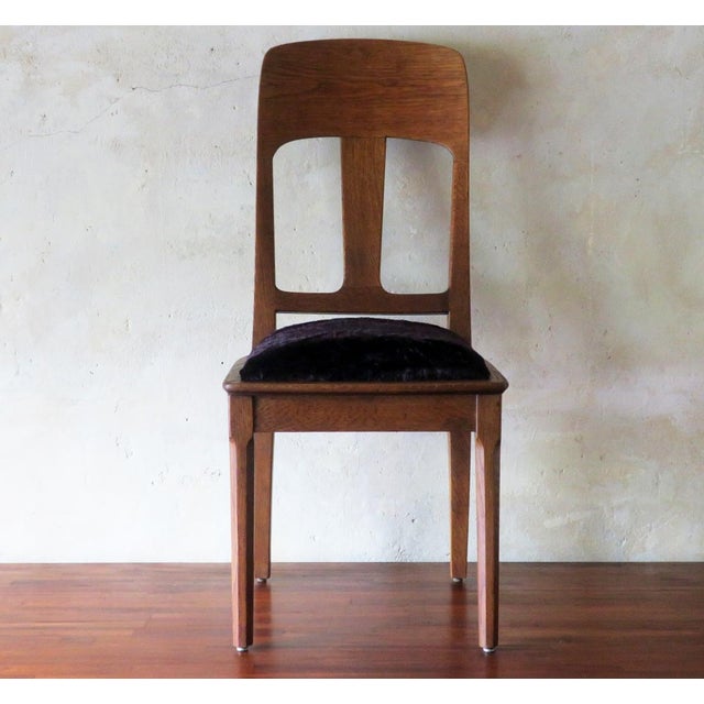 Art Nouveau Side Chair in Oak and Royal Purple Velvet, 1900s For Sale - Image 10 of 17