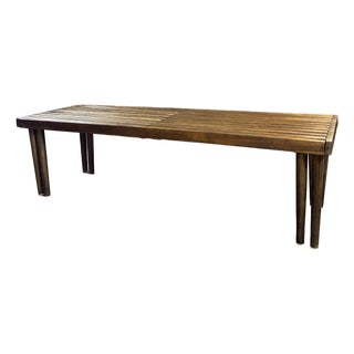 Mid Century John Keal Walnut Expandable Slated Bench For Sale
