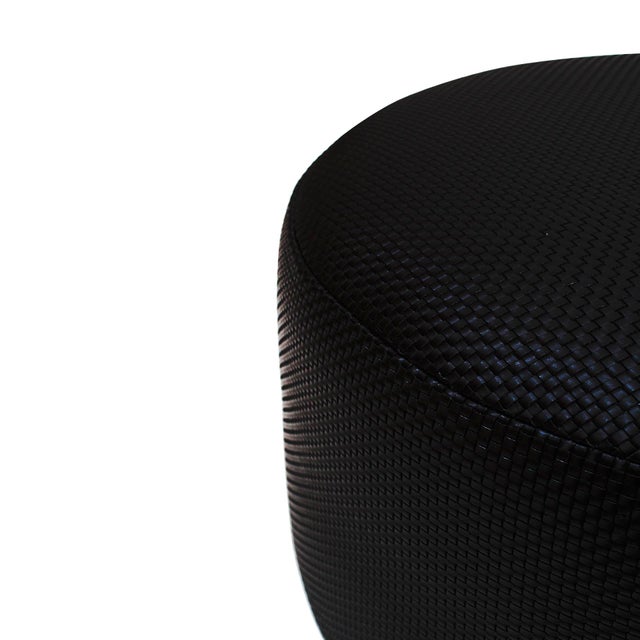 Vintage Circular Pouf in Black Braided Lambskin by LA Design, 2010s For Sale - Image 6 of 10