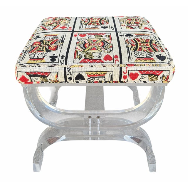 Mid-Century Modernist Curved Lucite Upholstered Stool