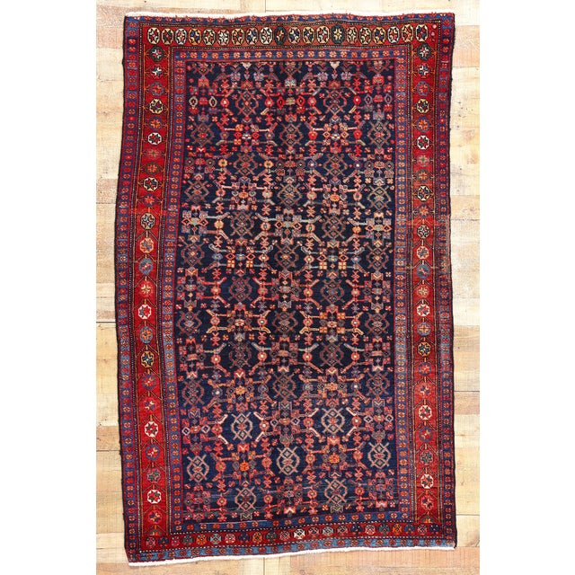 Antique Navy Blue Persian Kurdish Rug - 04'06 X 07'02 For Sale - Image 9 of 9