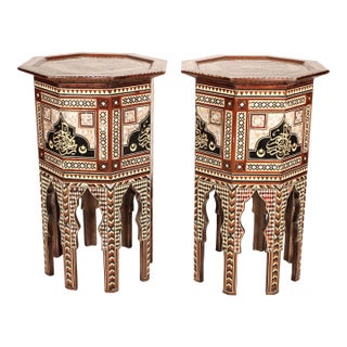 Pair of Levantine Mother of Pearl and Bone Inlaid Side Tables For Sale