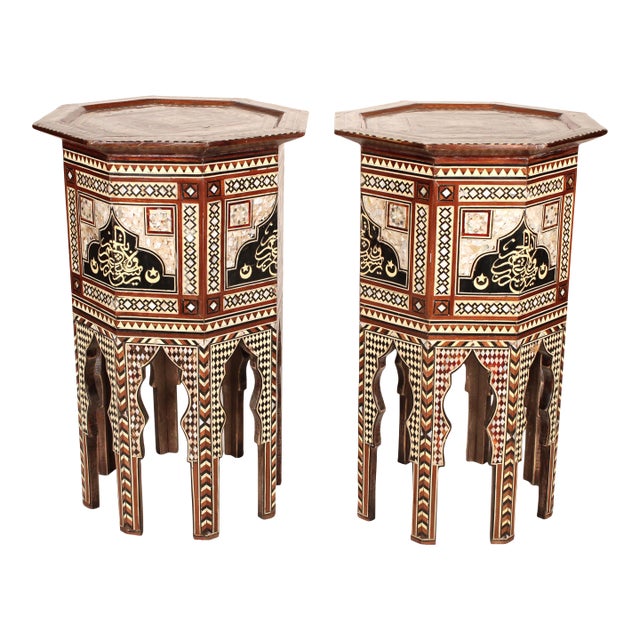 Pair of Levantine Mother of Pearl and Bone Inlaid Side Tables For Sale