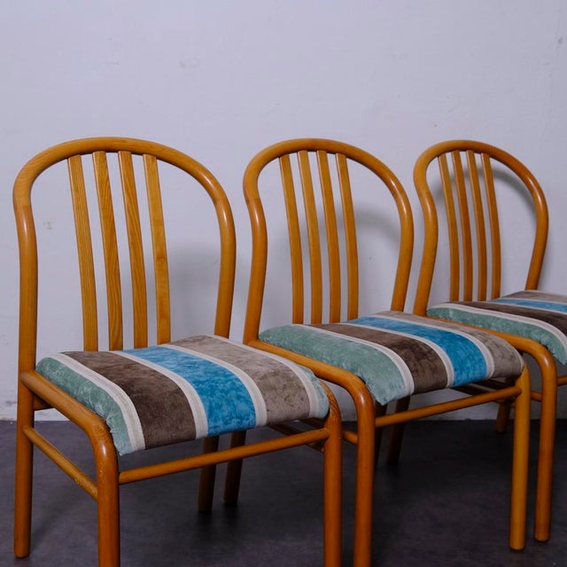 Modern Vintage Wooden and Fabric Chairs, 1970s, Set of 4 For Sale - Image 3 of 17