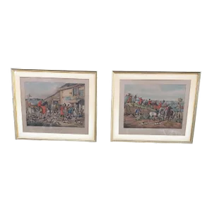 Henry Alken "Gone Away" and "The Refreshment" Hand-Colored Aquatint Published S & J Fuller London 1818