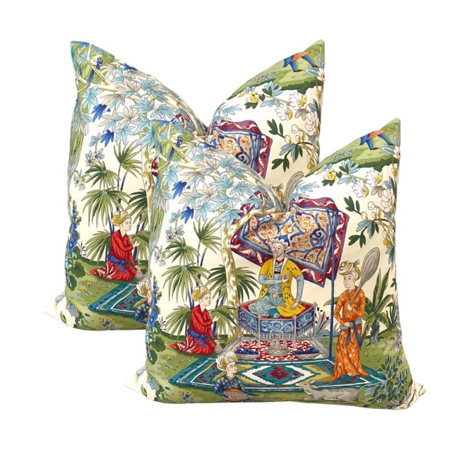 South Asian Chinoiserie Down PIllows - a Pair For Sale - Image 4 of 4