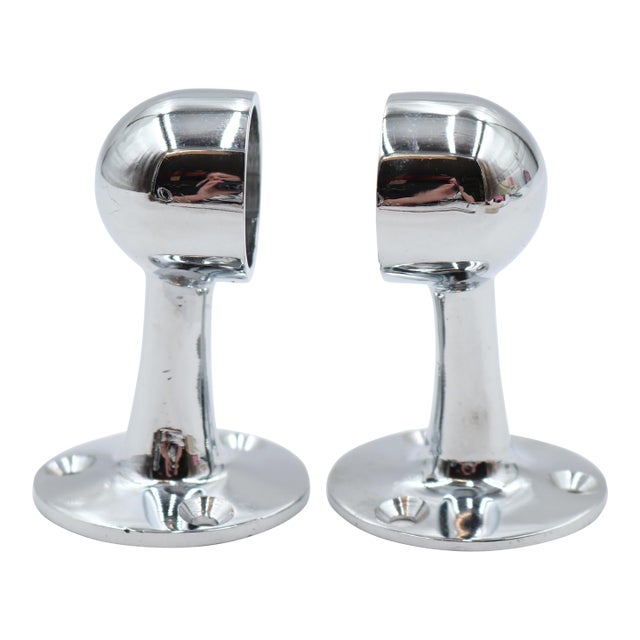 Pair of Vintage Chrome Bathroom Towel Bar Brackets For Sale