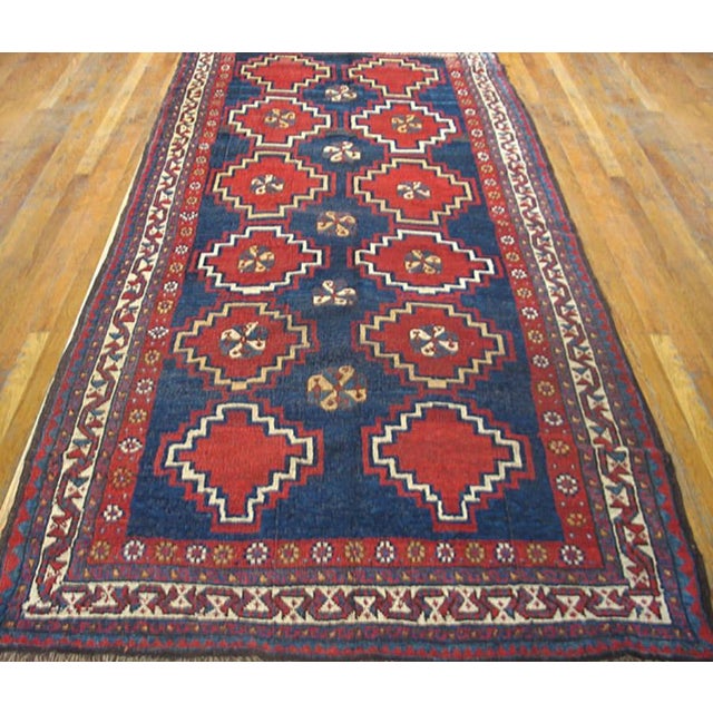 Tribal 1930s Royal Blue Rustic Antique Persian Gabbeh Rug 4'6" X 9'6" Handknotted Wool Carpet For Sale - Image 3 of 6