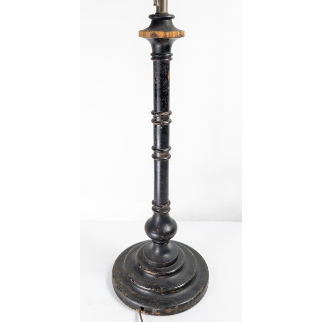 19th Century Rustic Decorative Turned Walnut Black Painted Table Lamp For Sale - Image 4 of 11