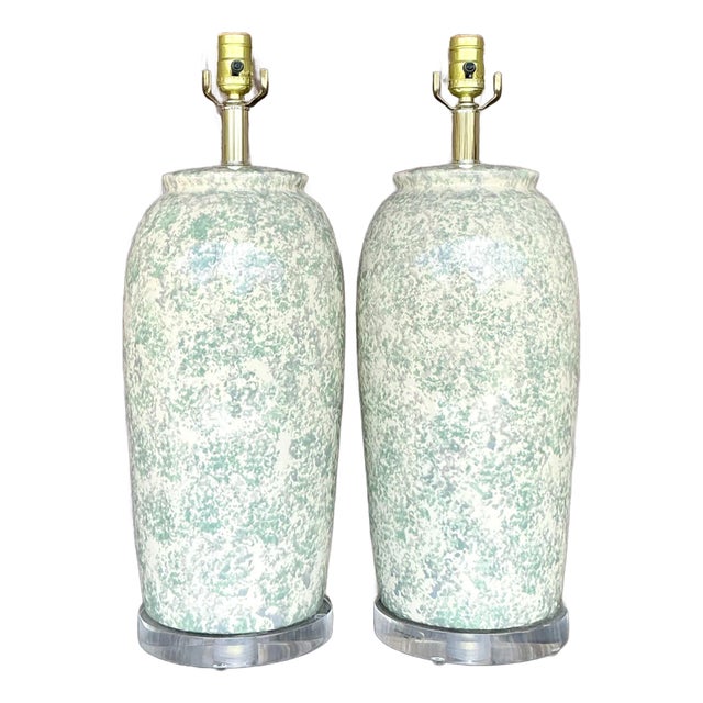 Vintage Boho Bauer Glazed Ceramic Lamps - a Pair For Sale
