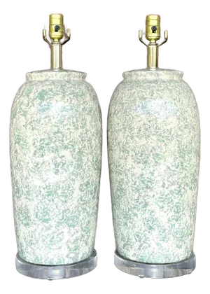 Vintage Boho Bauer Glazed Ceramic Lamps - a Pair