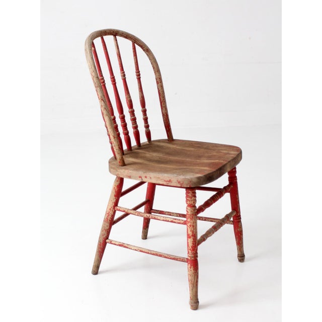 Antique Red Windsor Spindle Back Farmhouse Chair For Sale - Image 14 of 17