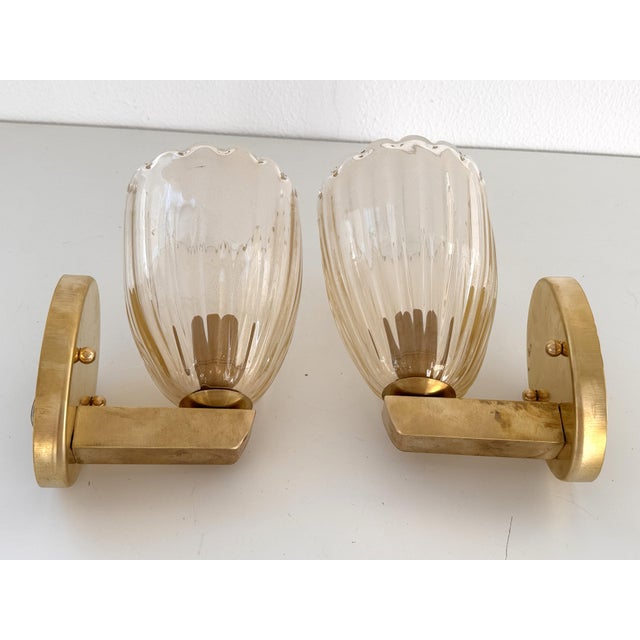 Art Deco Italian Brass and Murano Glass Wall Lights, 1990s, Set of 2 For Sale - Image 13 of 14