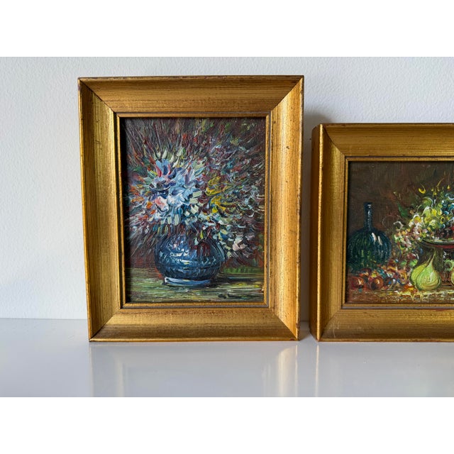 Wood 1980’s Vintage Still Life Oil on Masonite Paintings, Framed Set of 3 For Sale - Image 7 of 12