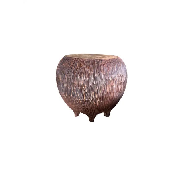 Contemporary Sculptural Side Table Solid Mango Wood, Hand-Hewn Detailing, Modern Organic For Sale - Image 3 of 5