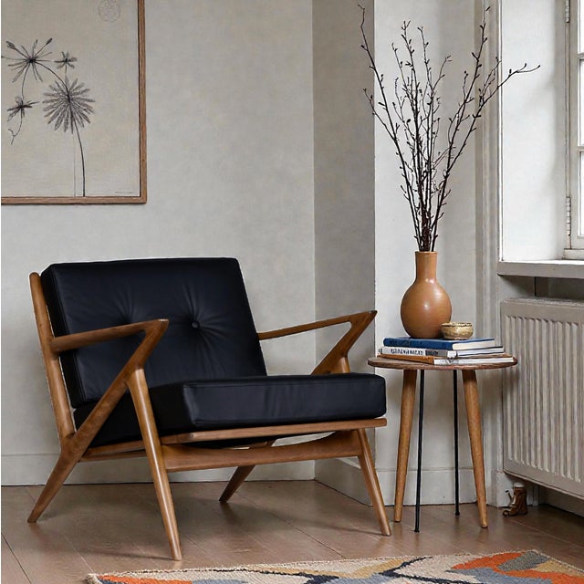Mid-Century Modern Restored Poul Jensen for Selig Danish Z Chair Black Leather 1950s For Sale - Image 3 of 18