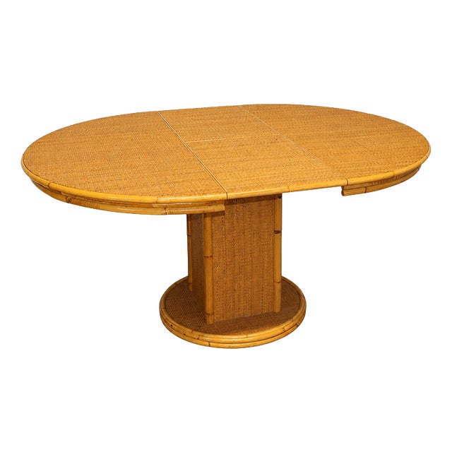 Vintage Extendable Rattan Dining Table, 1970s For Sale