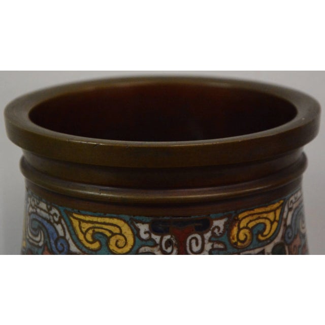 Japanese Japanese Edo Period Bronze and Cloissonne Vase For Sale - Image 3 of 10
