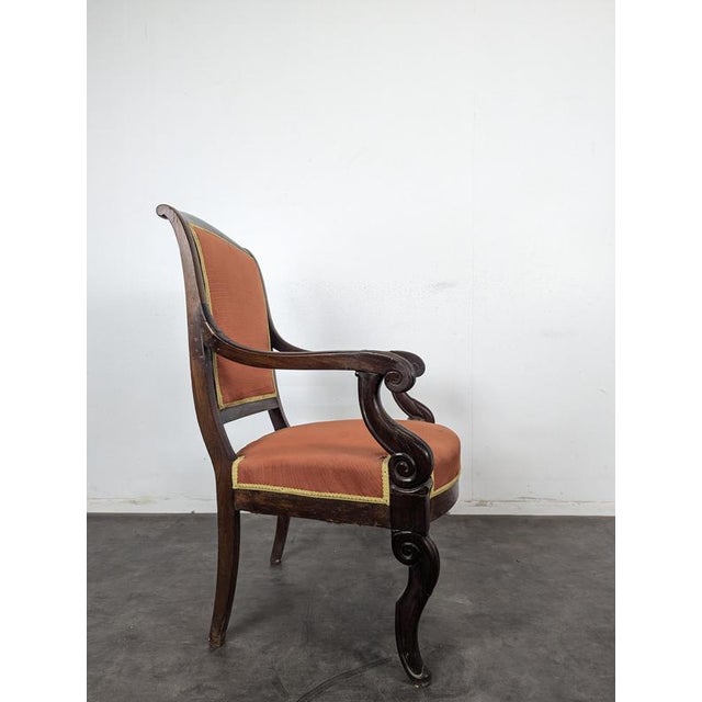 Restoration Mahogany Armchair with Curved Armrests and Orange Fabric For Sale - Image 3 of 10