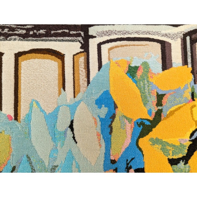 Cool toned abstract architectural tapestry by Houston-based artist David Adickes. The work features a depiction of the...