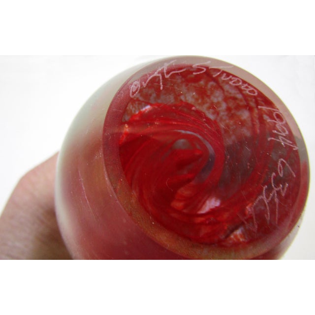 Orient & Flume Red Studio Art Glass Teardrop Sculpture – Signed 1994, Ruby Inclusion For Sale - Image 9 of 10