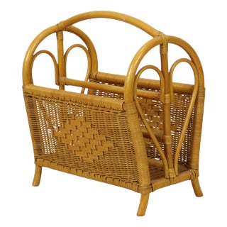 Vintage Boho Bamboo and Rattan Magazine Rack, 1980s For Sale