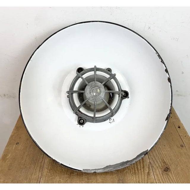 Industrial Black Enamel and Cast Iron Cage Pendant Light, 1960s For Sale - Image 15 of 18